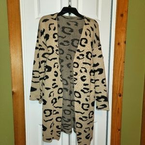 Plus Size Women's Long Cheetah Print Sweater Cardigan